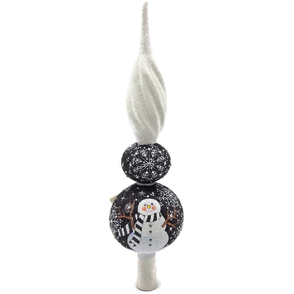 Patricia Breen Miniature Snowman Finial Black Snowflakes Glass Christmas Finial